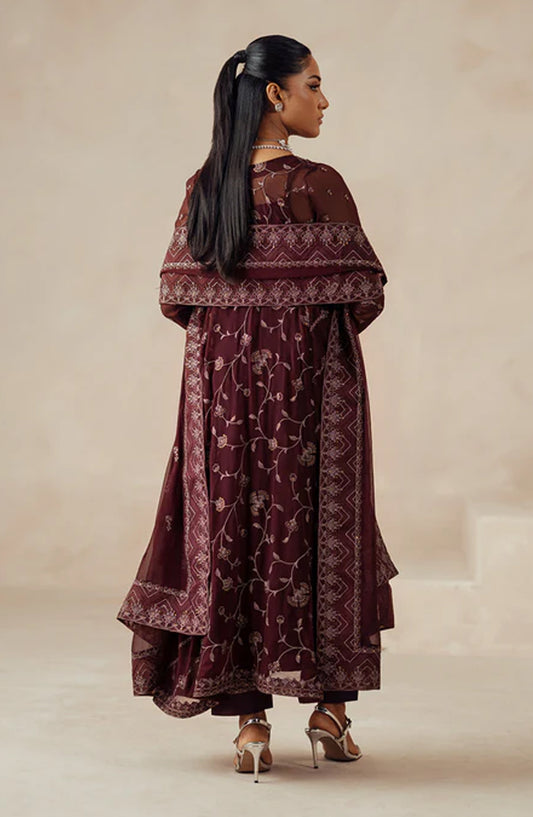 Mehrun by Freesia Luxury Embroidered Chiffon Unstitched 3 Piece Suit - MARJAN - FSU5611 - FS25MHR - Maroon - Formals Collection