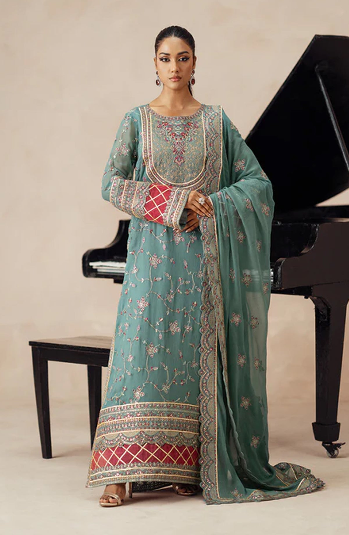 Mehrun by Freesia Luxury Embroidered Chiffon Unstitched 3 Piece Suit - MAHSA - FSU5612 - FS25MHR - Blue - Formals Collection