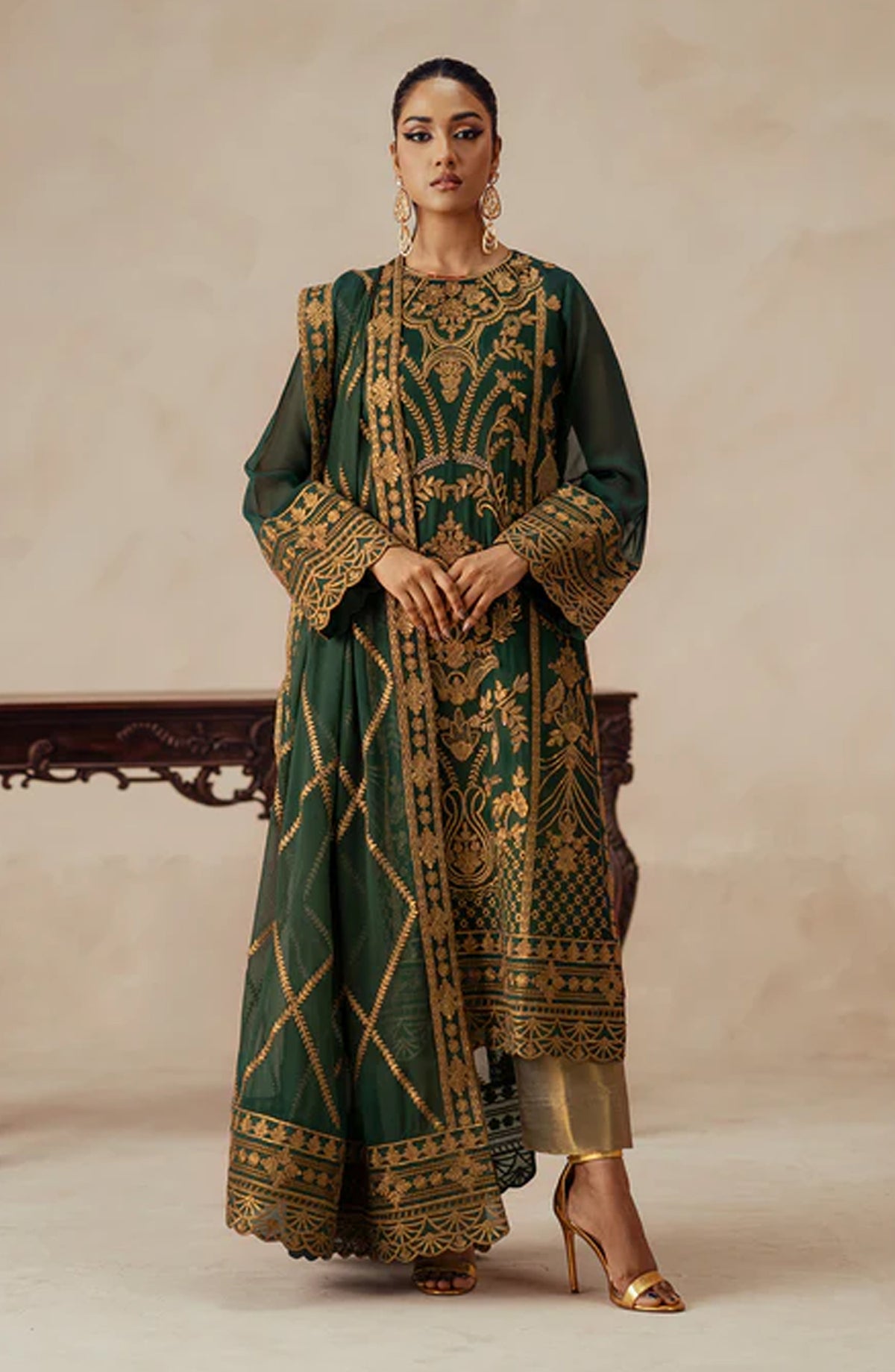Mehrun by Freesia Luxury Embroidered Chiffon Unstitched 3 Piece Suit - JASMINE - FSU5618 - FS25MHR - Green - Formals Collection