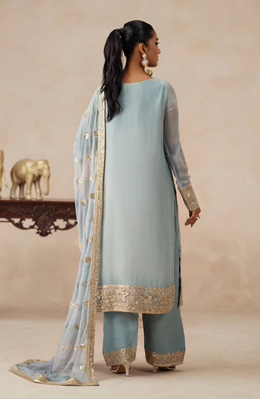 Mehrun by Freesia Luxury Embroidered Chiffon Unstitched 3 Piece Suit - AZITA - FSU5619 - FS25MHR - Blue - Formals Collection