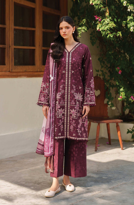 Meline by Farasha Premium Embroidered Viscose Unstitched 3 Piece Suit - 10 Mauve Cream - FSH25MLN - Maroon - Luxury Winter Collection