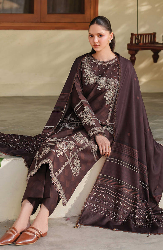 Meline by Farasha Premium Embroidered Viscose Unstitched 3 Piece Suit - 09 Autumn Rose - FSH25MLN - Brown - Luxury Winter Collection