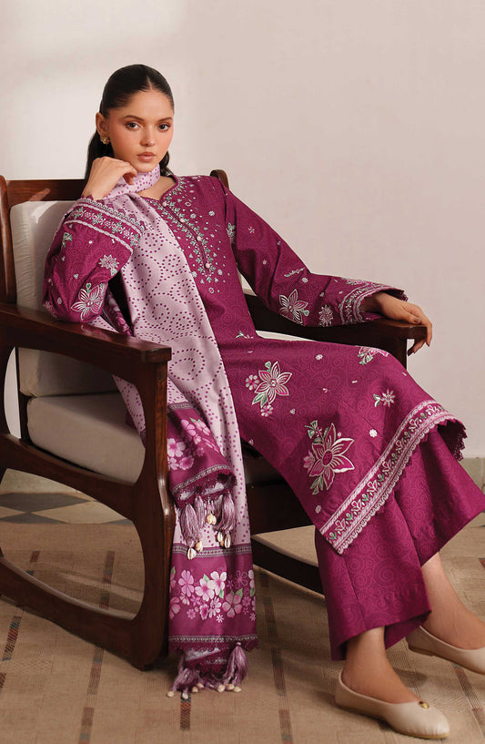 Meline by Farasha Premium Embroidered Viscose Unstitched 3 Piece Suit - 08 Berry Blush - FSH25MLN - Purple - Luxury Winter Collection