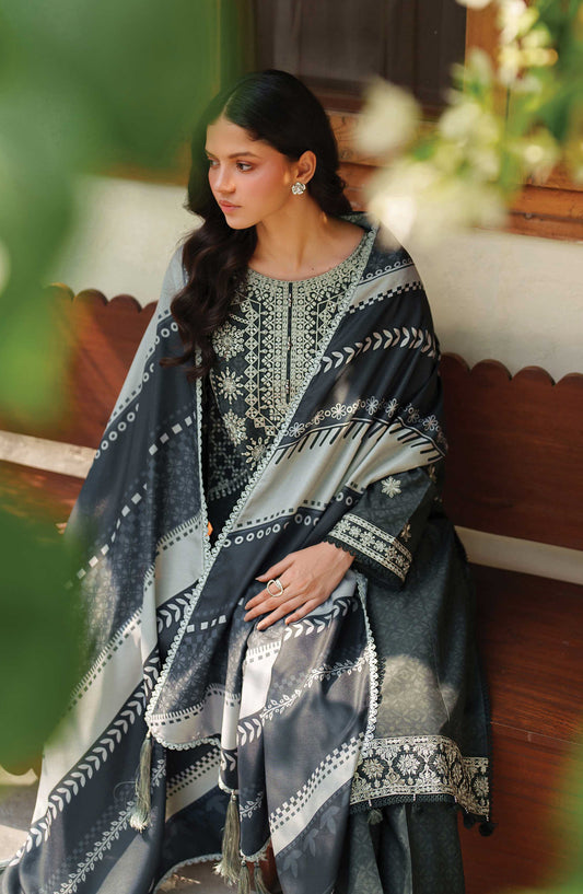 Meline by Farasha Premium Embroidered Viscose Unstitched 3 Piece Suit - 07 Slate Gray - FSH25MLN - Grey - Luxury Winter Collection