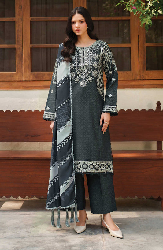 Meline by Farasha Premium Embroidered Viscose Unstitched 3 Piece Suit - 07 Slate Gray - FSH25MLN - Grey - Luxury Winter Collection