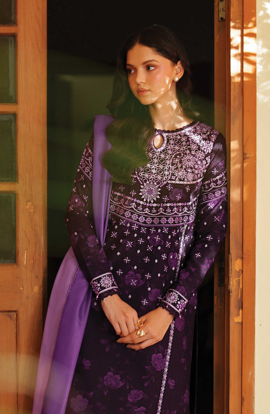 Meline by Farasha Premium Embroidered Viscose Unstitched 3 Piece Suit - 06 Plum Powder - FSH25MLN - Purple - Luxury Winter Collection