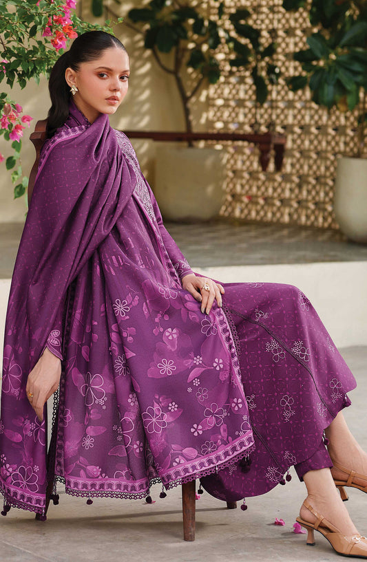 Meline by Farasha Premium Embroidered Viscose Unstitched 3 Piece Suit - 04 Wild Plum - FSH25MLN - Purple - Luxury Winter Collection
