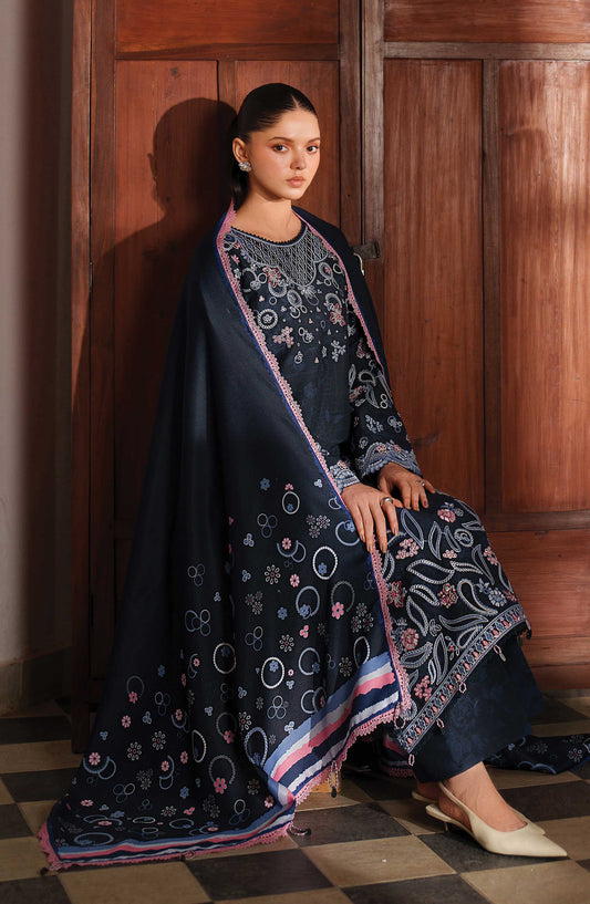 Meline by Farasha Premium Embroidered Viscose Unstitched 3 Piece Suit - 03 Night Oak - FSH25MLN - Blue - Luxury Winter Collection