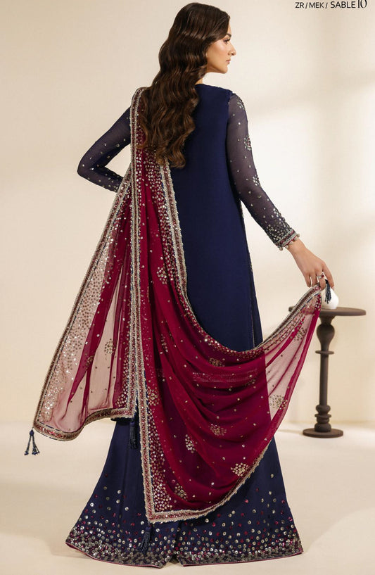 Meraki by Zarif Embroidered Chiffon Unstitched 3 Piece Suit - 10 Sable - ZRF26MRK - Blue - Festive Collection