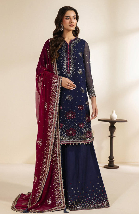 Meraki by Zarif Embroidered Chiffon Unstitched 3 Piece Suit - 10 Sable - ZRF26MRK - Blue - Festive Collection
