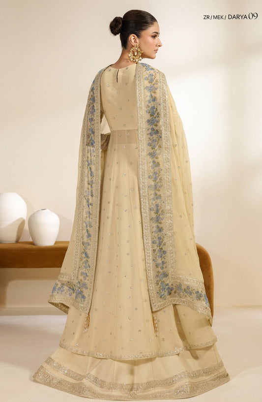 Meraki by Zarif Embroidered Chiffon Unstitched 3 Piece Suit - 09 Darya - ZRF26MRK - Fawn - Festive Collection
