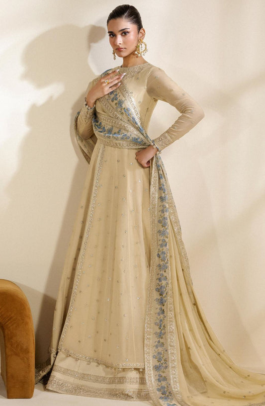 Meraki by Zarif Embroidered Chiffon Unstitched 3 Piece Suit - 09 Darya - ZRF26MRK - Fawn - Festive Collection