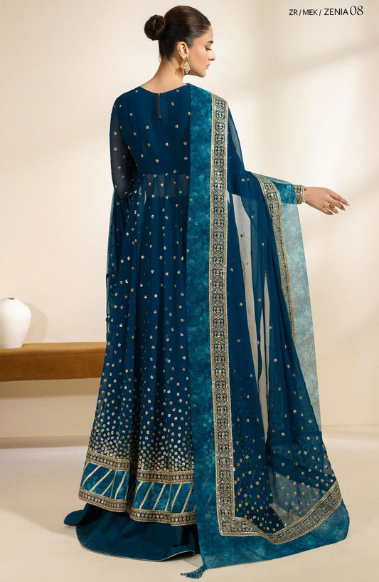 Meraki by Zarif Embroidered Chiffon Unstitched 3 Piece Suit - 08 Zenia - ZRF26MRK - Blue - Festive Collection