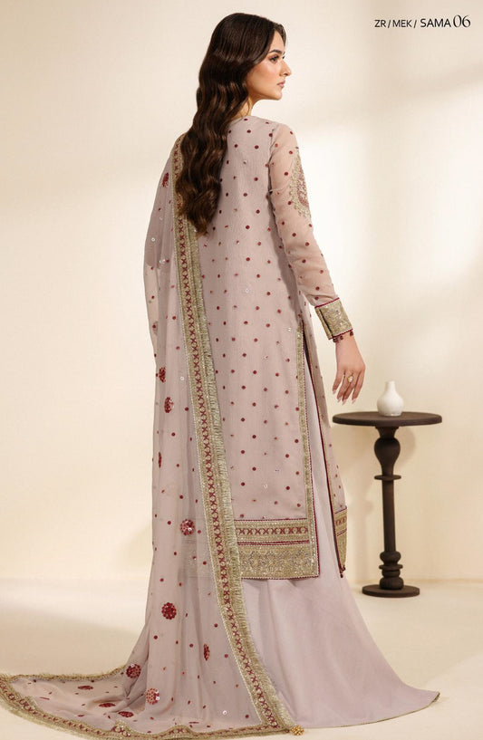 Meraki by Zarif Embroidered Chiffon Unstitched 3 Piece Suit - 06 Sama - ZRF26MRK - Light Purple - Festive Collection