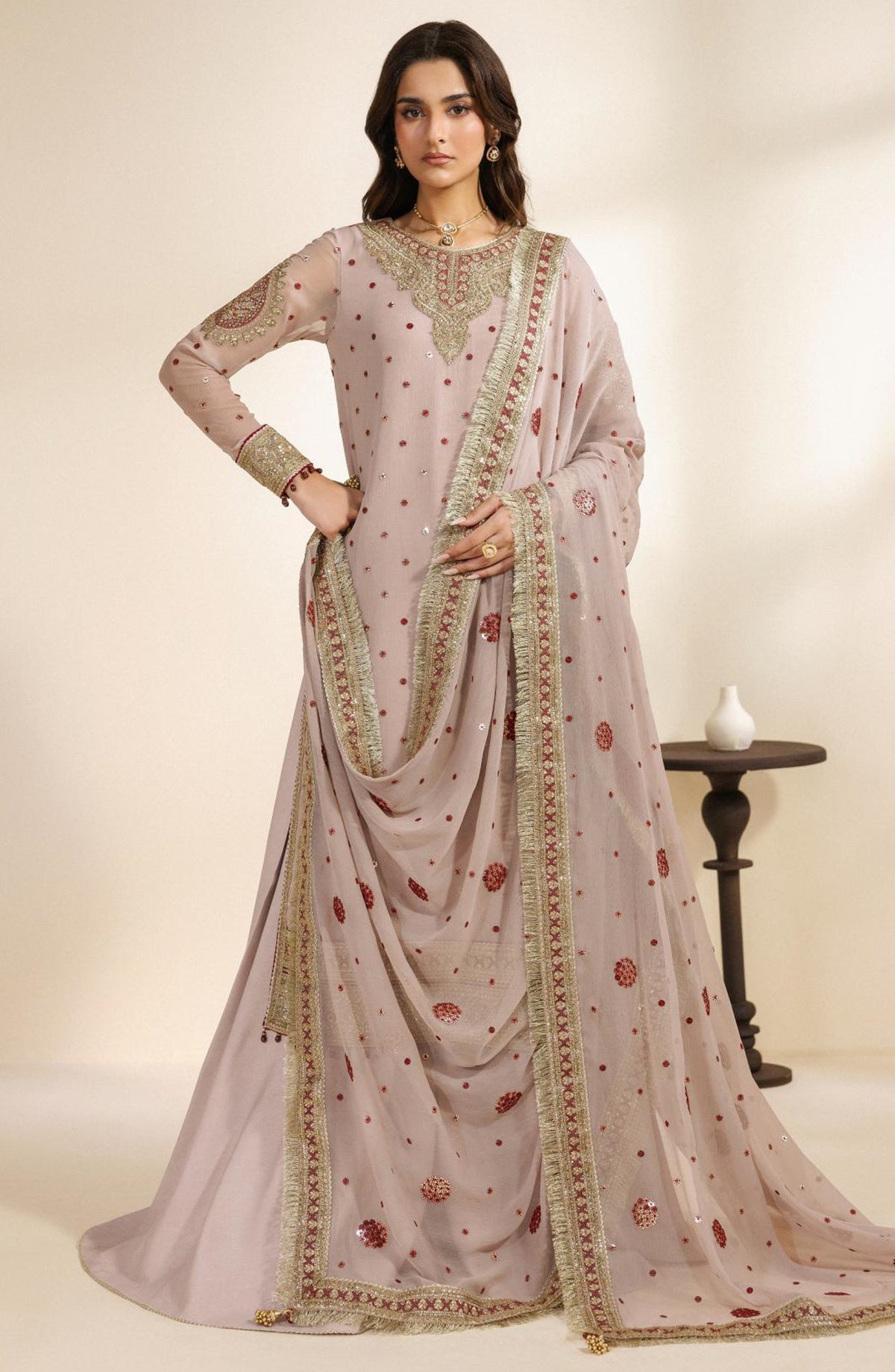 Meraki by Zarif Embroidered Chiffon Unstitched 3 Piece Suit - 06 Sama - ZRF26MRK - Light Purple - Festive Collection