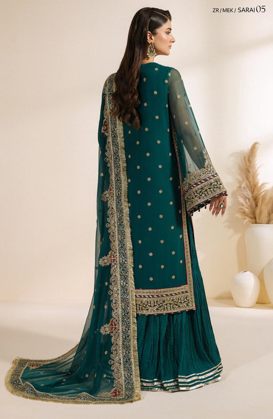 Meraki by Zarif Embroidered Chiffon Unstitched 3 Piece Suit - 05 Sara - ZRF26MRK - Green - Festive Collection