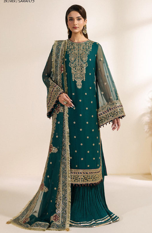 Meraki by Zarif Embroidered Chiffon Unstitched 3 Piece Suit - 05 Sara - ZRF26MRK - Green - Festive Collection