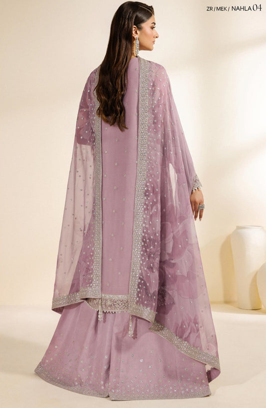 Meraki by Zarif Embroidered Chiffon Unstitched 3 Piece Suit - 04 Nahla - ZRF26MRK - Pink - Festive Collection