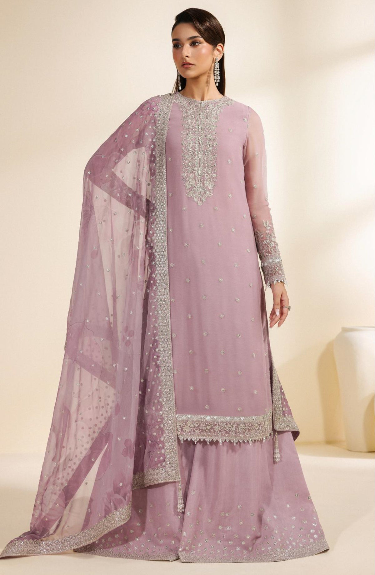 Meraki by Zarif Embroidered Chiffon Unstitched 3 Piece Suit - 04 Nahla - ZRF26MRK - Pink - Festive Collection
