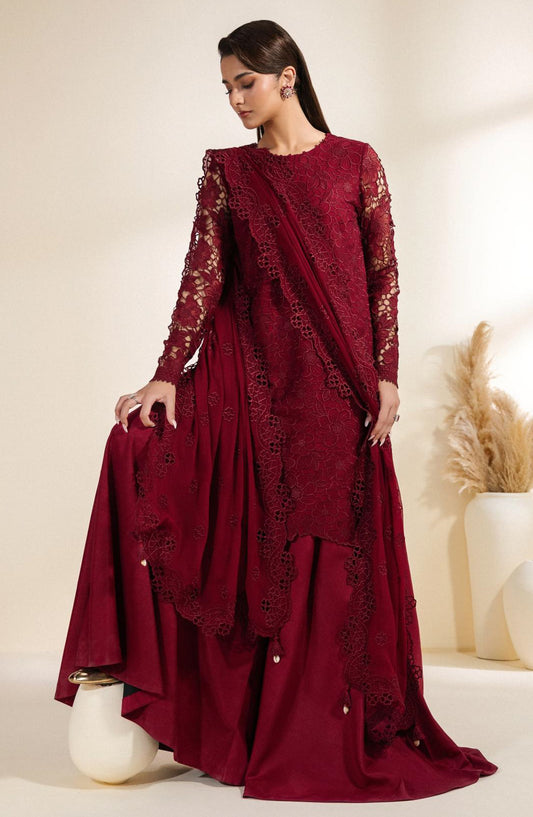 Meraki by Zarif Embroidered Chiffon Unstitched 3 Piece Suit - 03 Adaab - ZRF26MRK - Maroon - Festive Collection