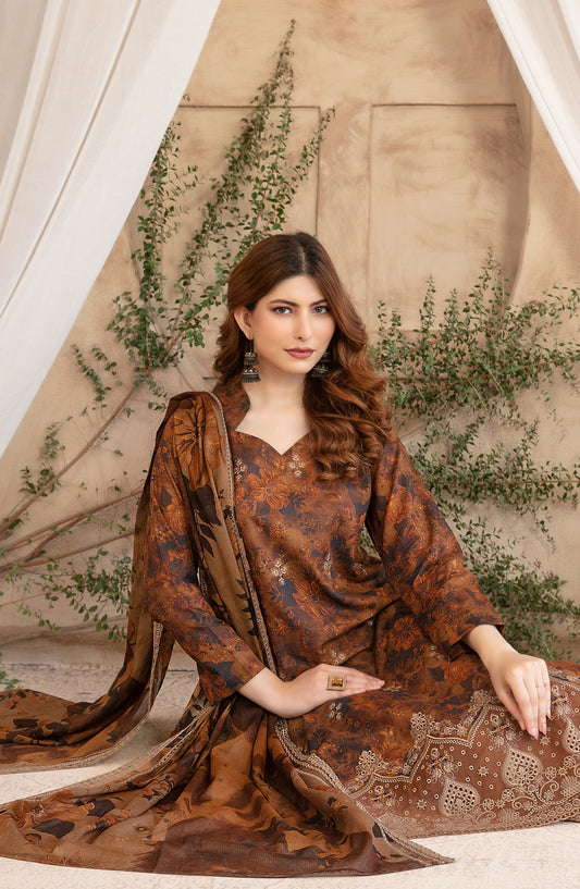 Merrachi by Tawakkal Fabrics Embroidered Lawn Unstitched 3 Piece Suit - D-3501 - TF26MRI - Brown - Summer Collection