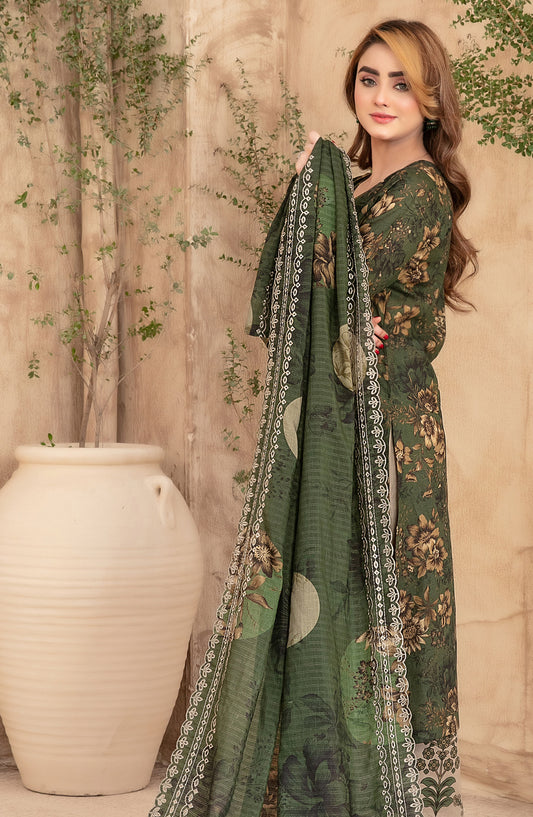 Merrachi by Tawakkal Fabrics Embroidered Lawn Unstitched 3 Piece Suit - D-3498 - TF26MRI - Green - Summer Collection