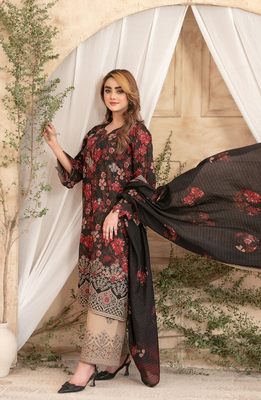 Merrachi by Tawakkal Fabrics Embroidered Lawn Unstitched 3 Piece Suit - D-3494 - TF26MRI - Black - Summer Collection
