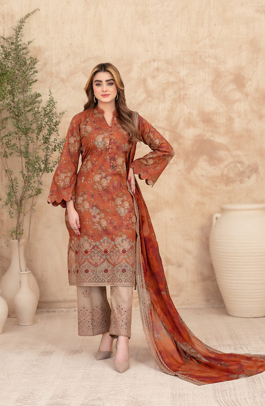Merrachi by Tawakkal Fabrics Embroidered Lawn Unstitched 3 Piece Suit - D-3493 - TF26MRI - Orange - Summer Collection
