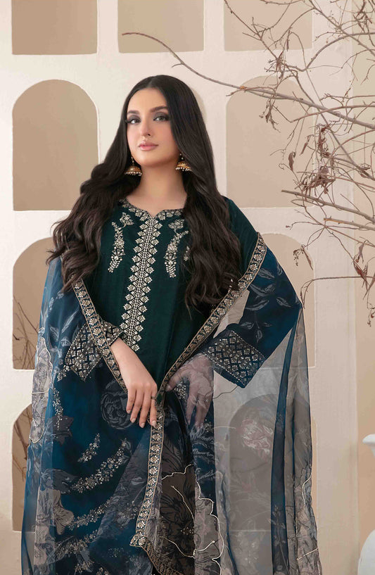 Minakari by Tawakkal Fabrics Embroidered Velvet Unstitched 3 Piece Suit - D-5277 - TF25VLT - Green - Winter Collection