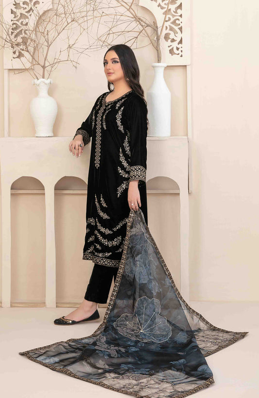 Minakari by Tawakkal Fabrics Embroidered Velvet Unstitched 3 Piece Suit - D-5275 - TF25VLT - Black - Winter Collection