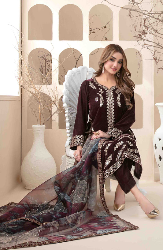 Minakari by Tawakkal Fabrics Embroidered Velvet Unstitched 3 Piece Suit - D-5271 - TF25VLT - Purple - Winter Collection