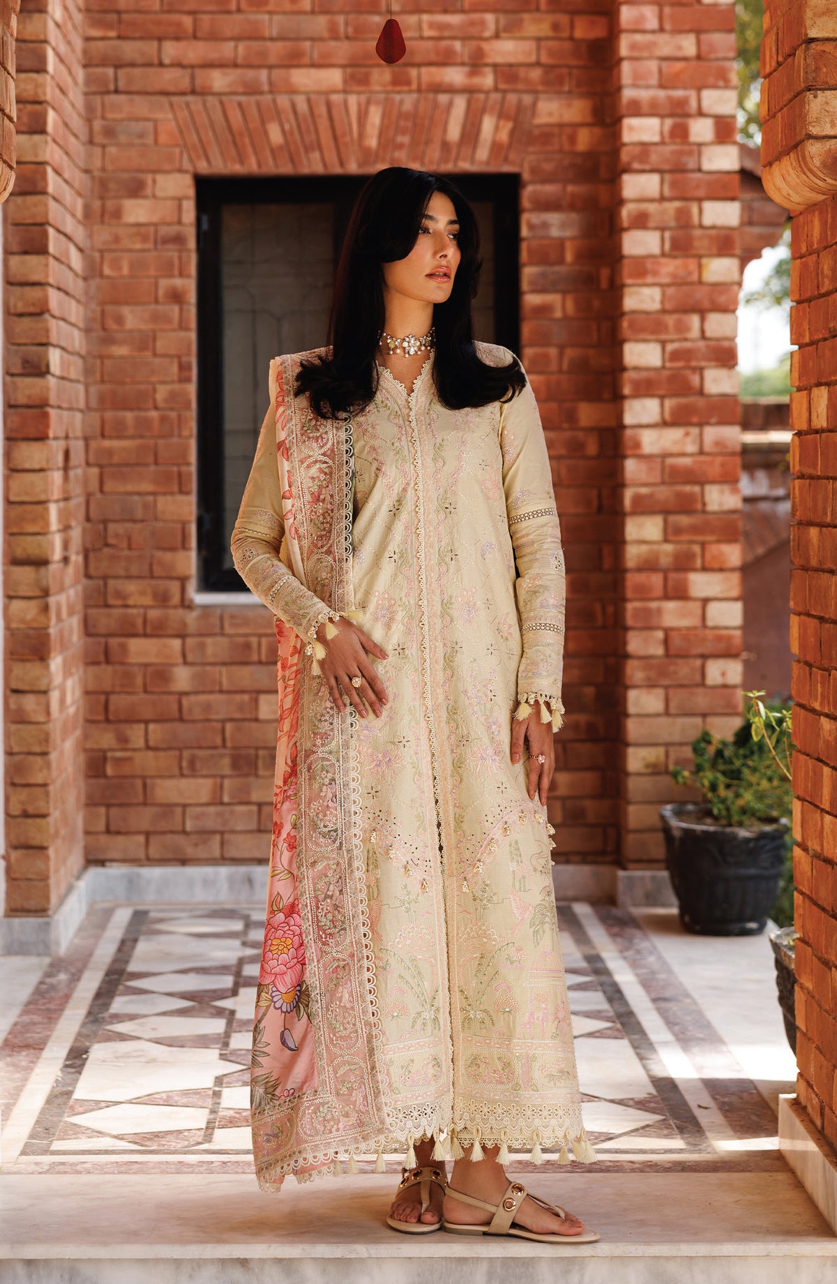 Mirabelle by Emaan Adeel Embroidered Lawn Unstitched 3 Piece Suit - Bloom Bliss - ED26MR - Fawn - Festive Collection