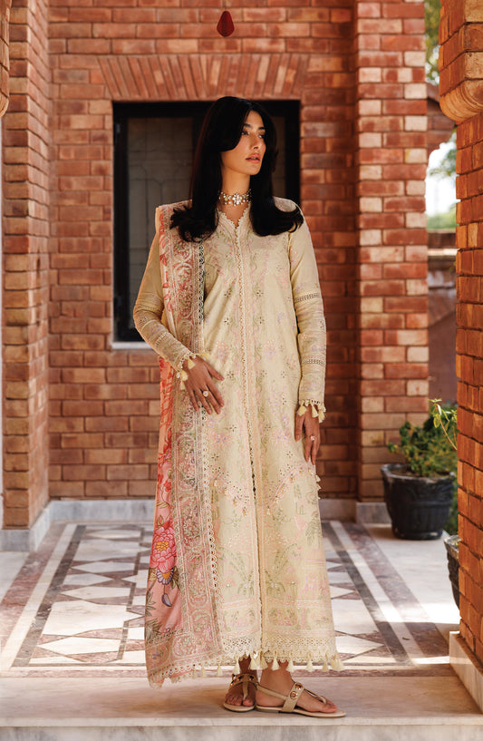 Mirabelle by Emaan Adeel Embroidered Lawn Unstitched 3 Piece Suit - Bloom Bliss - ED26MR - Fawn - Festive Collection