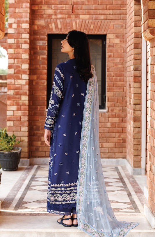 Mirabelle by Emaan Adeel Embroidered Lawn Unstitched 3 Piece Suit - Petal Posh - ED26MR - Blue - Festive Collection