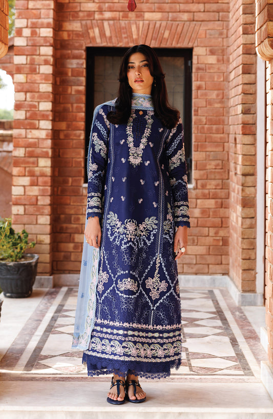 Mirabelle by Emaan Adeel Embroidered Lawn Unstitched 3 Piece Suit - Petal Posh - ED26MR - Blue - Festive Collection