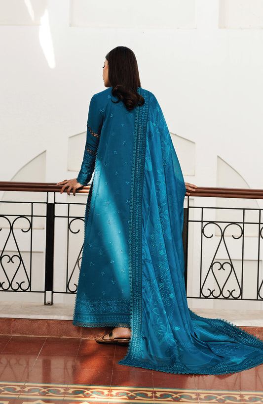 Mirabelle by Emaan Adeel Embroidered Lawn Unstitched 3 Piece Suit - Floraison - ED26MR - Blue - Festive Collection