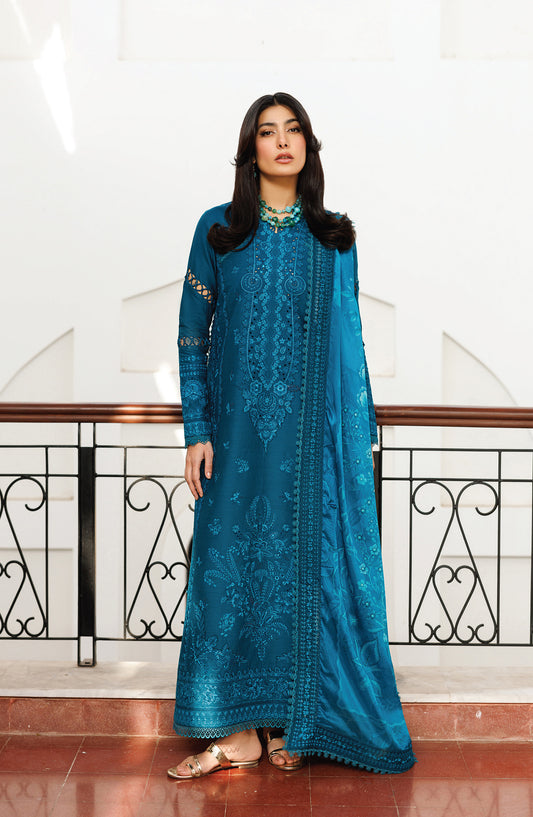 Mirabelle by Emaan Adeel Embroidered Lawn Unstitched 3 Piece Suit - Floraison - ED26MR - Blue - Festive Collection
