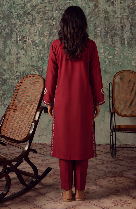 Miras by Amna Khadija Embroidered Cotton Stitched 2 Piece Co-ord Set - AKM-02 - AM26MRAS - Red - Summer Collection