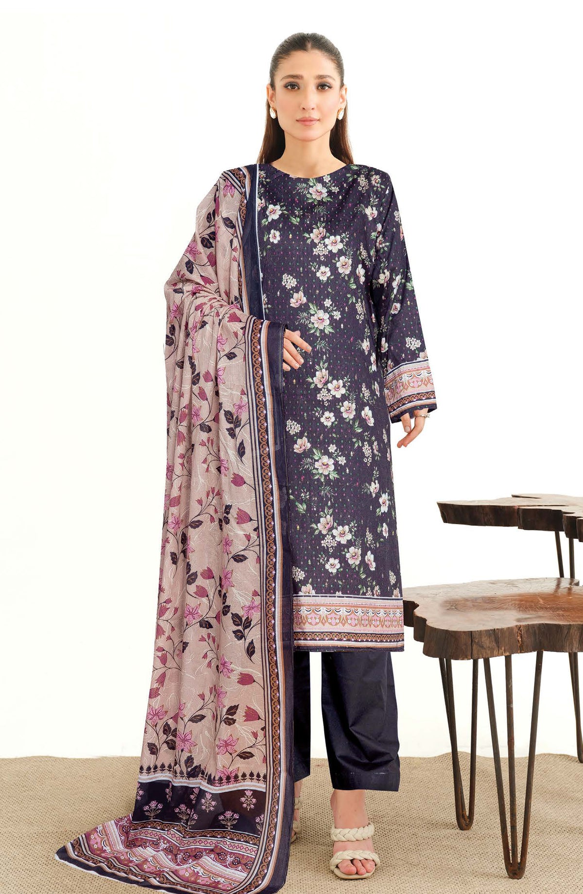 Mode by Johra Printed Lawn Unstitched 3 Piece Suit - JH-1206 - JH25MODE - Blue - Casual Collection