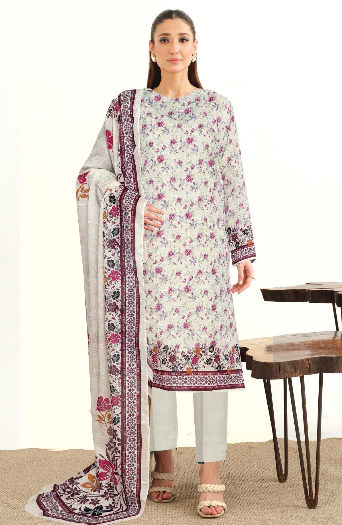 Mode by Johra Printed Lawn Unstitched 3 Piece Suit - JH-1202 - JH25MODE - White - Casual Collection