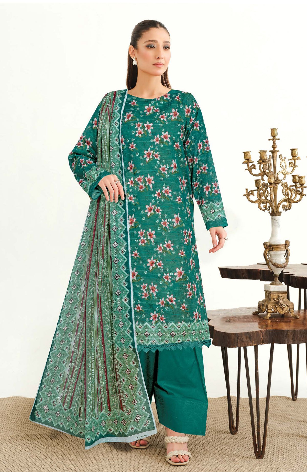 Mode by Johra Printed Lawn Unstitched 3 Piece Suit - JH-1201 - JH25MODE - Teal - Casual Collection