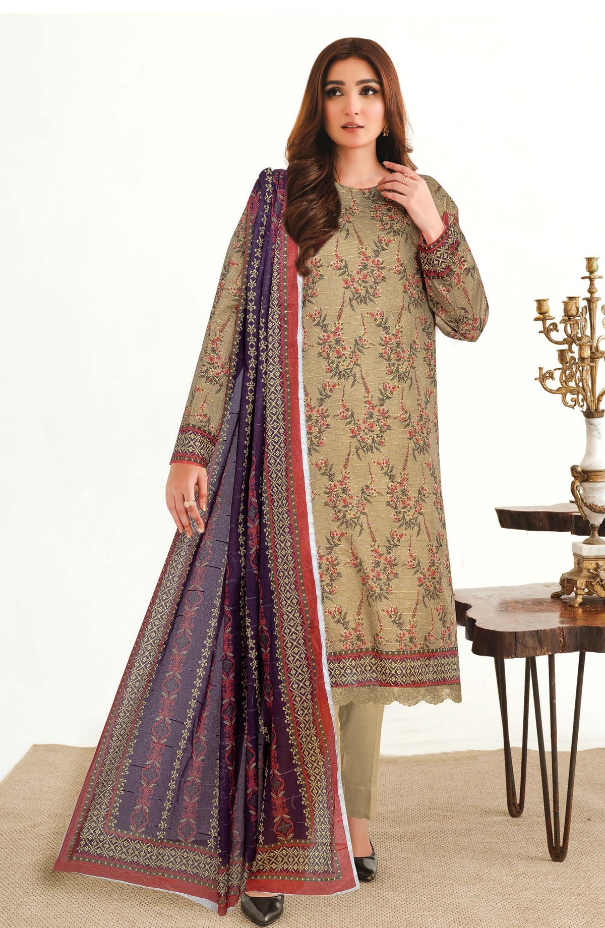 Mode by Johra Printed Lawn Unstitched 3 Piece Suit - JH-1199 - JH25MODE - Brown - Casual Collection