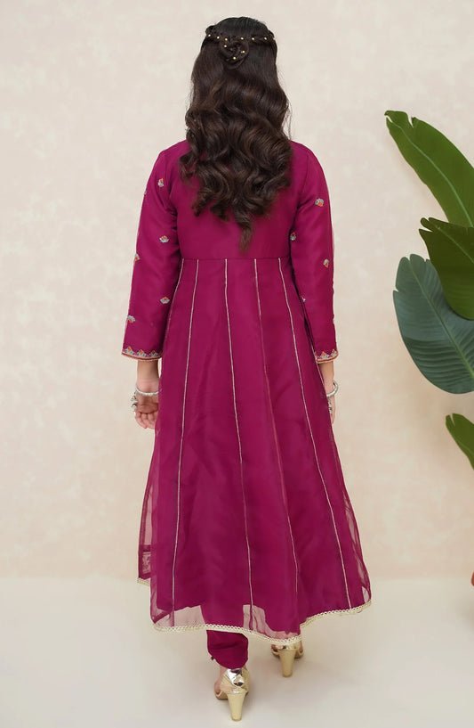 Modest Girls Organza 3 Piece Frock Bahaar - 9595-Prpl - MOD25EKK - Purple - Festive Collection