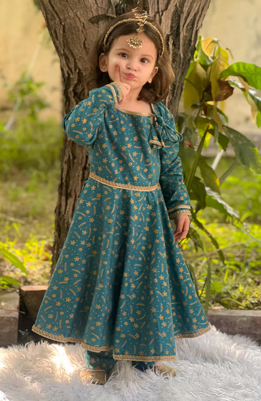 Modest Cotton Stitched 3 Piece Suit - 9550-Blu Blue Ice - MOD25PRF - Blue - Festive Girls Collection