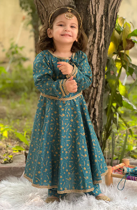 Modest Cotton Stitched 3 Piece Suit - 9550-Blu Blue Ice - MOD25PRF - Blue - Festive Girls Collection