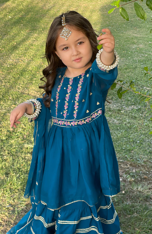 Gulzar by Modest Festive Chiffon Stitched 3 Piece Suit - 9245 Blue - MOD25G - Blue - Girls Collection