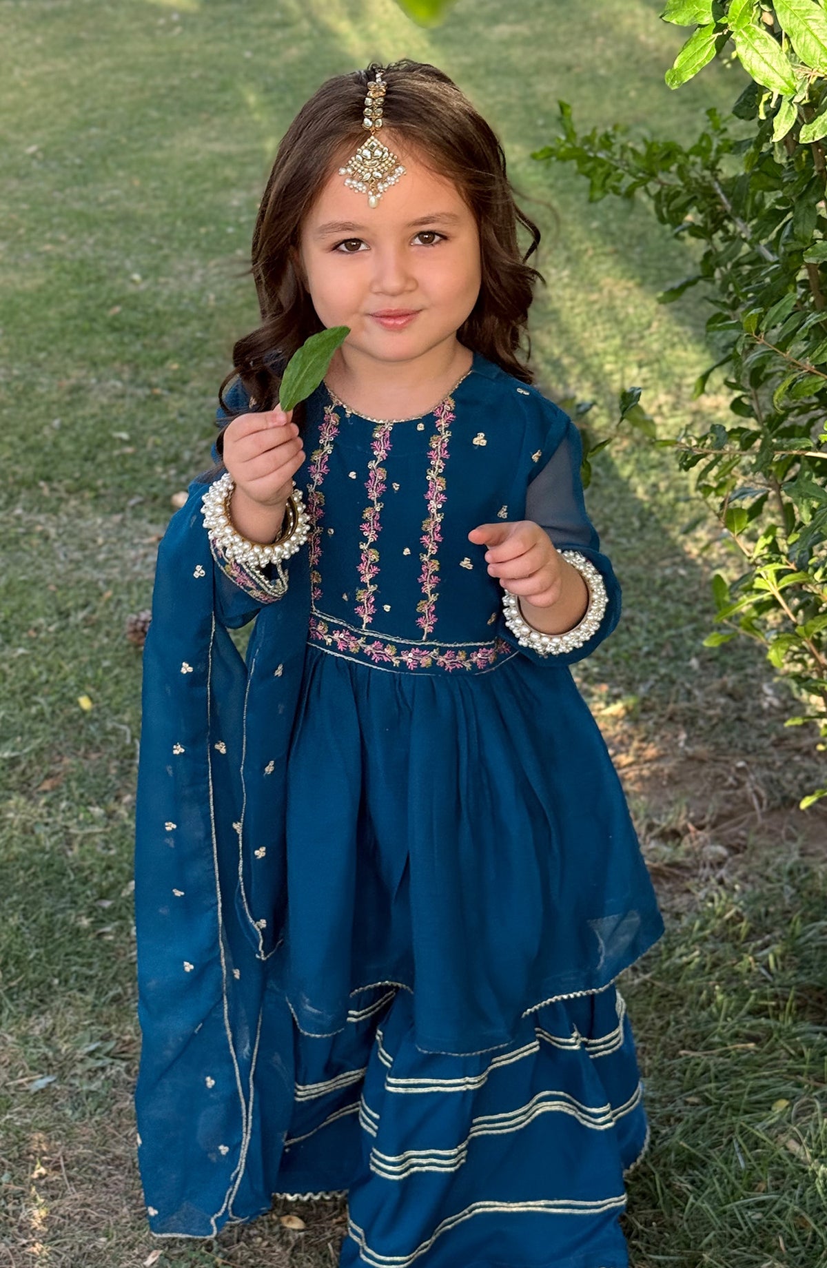 Gulzar by Modest Festive Chiffon Stitched 3 Piece Suit - 9245 Blue - MOD25G - Blue - Girls Collection