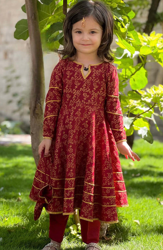 Maroon Rawsilk Printed 3 Piece Frock 10970-Mar - MOD26MT - Festive Collection
