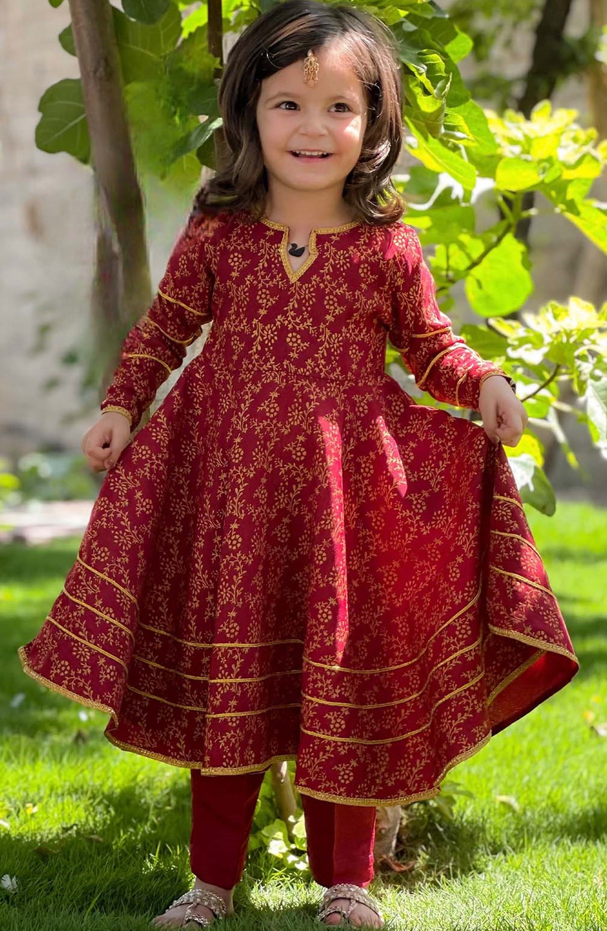 Maroon Rawsilk Printed 3 Piece Frock 10970-Mar - MOD26MT - Festive Collection