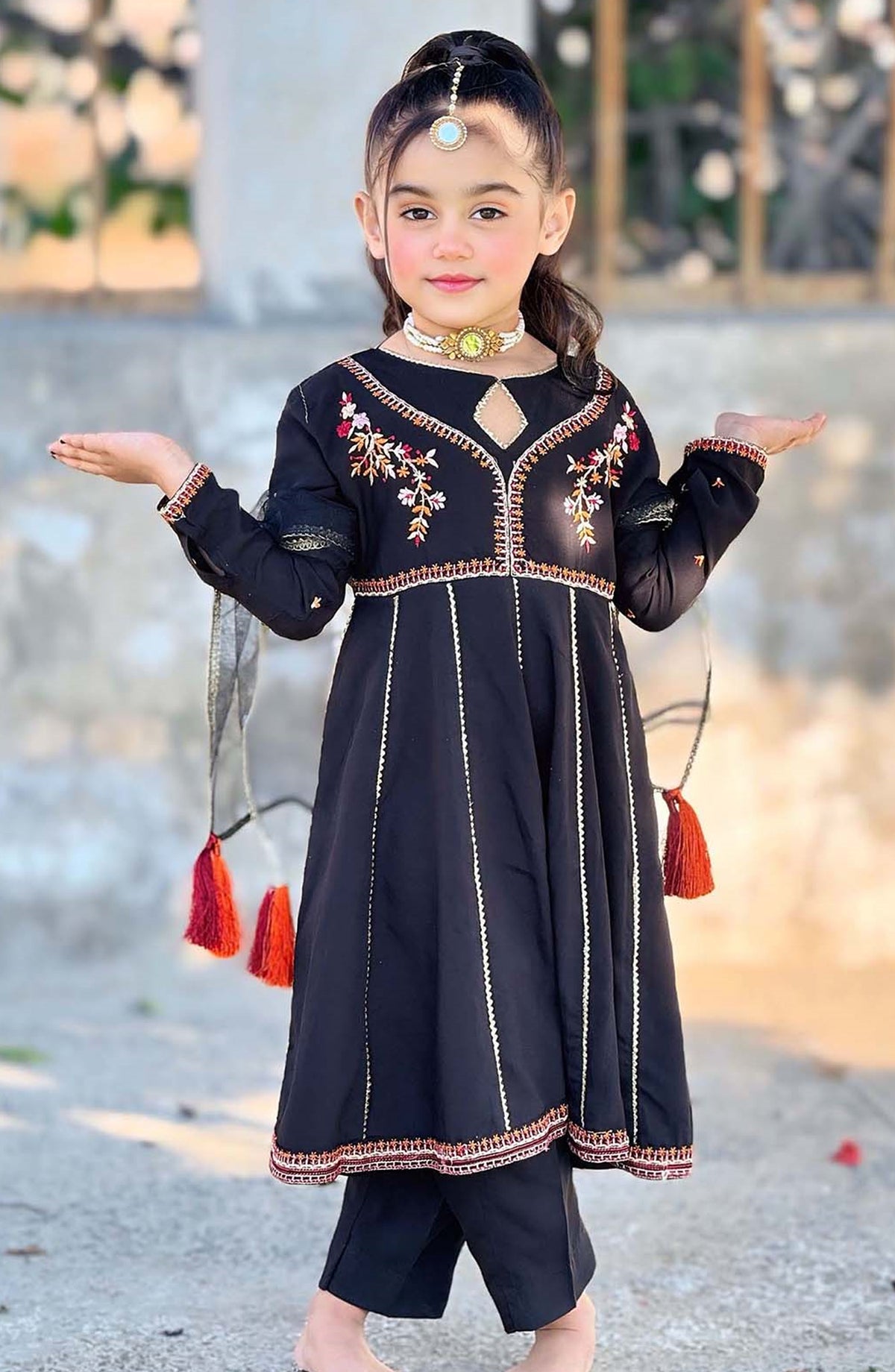 Modest Printed Linen Stitched 3 Piece Suit - 10080-Blk - MOD25PRF - Black - Festive Girls Collection